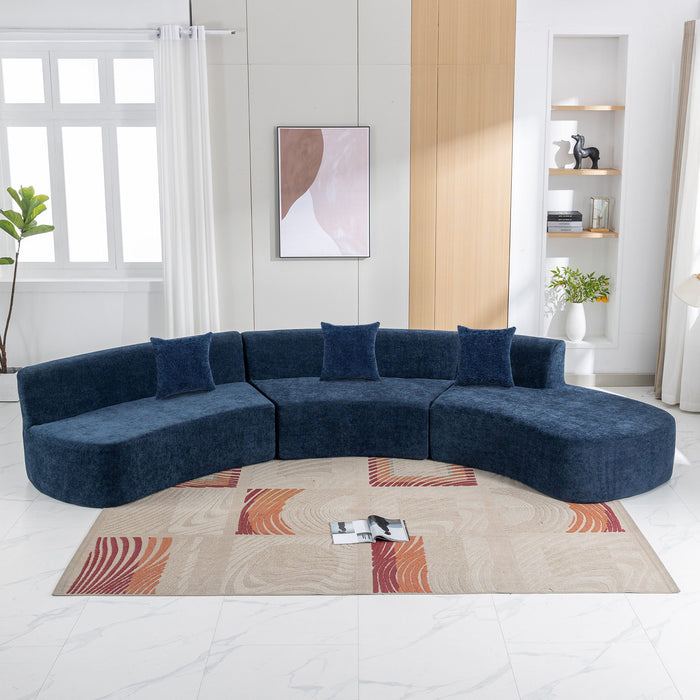 Stylish Curved Sofa Sectional Sofa Chenille Sofa Couch With Three Throw Pillows For Living Room