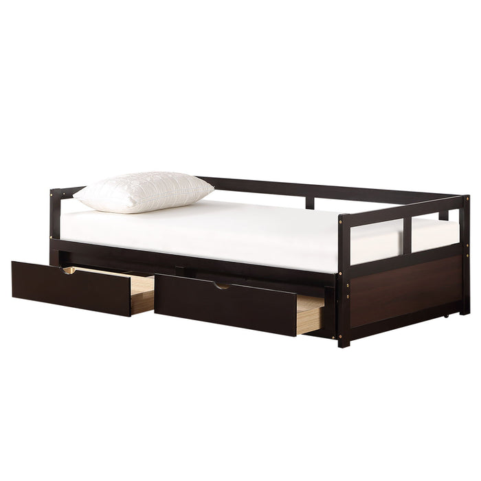 Wooden Daybed With Trundle Bed And Two Storage Drawers, Extendable Bed Daybed, Sofa Bed For Bedroom Living Room