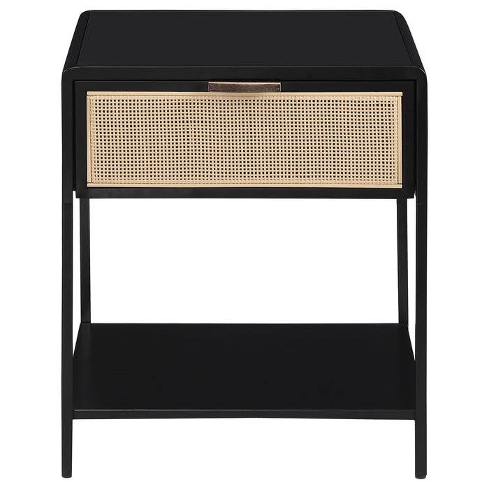 Amherst - 1-Drawer Radio Weave Rattan Metal Side Table