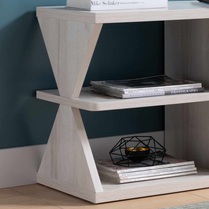 TV Stand With Whimsical Leg Design Ample Storage With Three Drawers And Four Open Shelves - White Oak