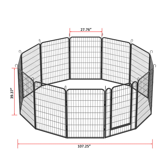 81.1" 12 Panels Heavy Duty Metal Playpen With Door, Dog Fence Pet Exercise Pen For Outdoor - Black