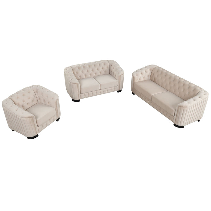 3 Piece Sofa Sets Modern With Rubber Wood Legs, Velvet Upholstered Couches Sets Including Three Seat Sofa, Loveseat And Single Chair For Living Room Furniture Set