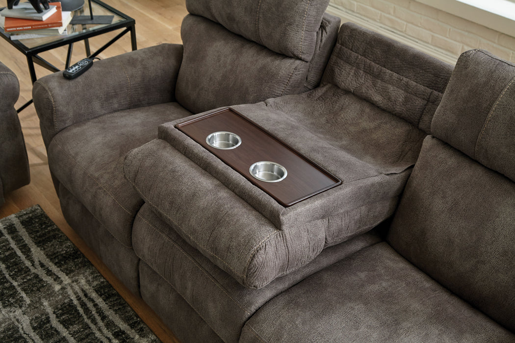 Tranquility - Power Headrest Power Lay Flat Reclining Sofa With DDT / CR3 Heat / Massage / Lumbar - Pewter