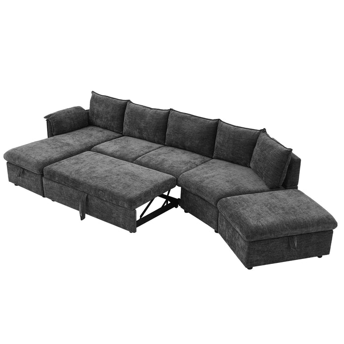 L-Shaped Sofa Sectional Sofa Couch Pull-Out Sofa Bed With A Movable Storage Ottoman, A Storage Chaise Lounge And Two USB Ports For Living Room