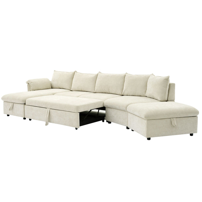 L-Shaped Sofa Sectional Sofa Couch Pull-Out Sofa Bed With A Movable Storage Ottoman, A Storage Chaise Lounge And Two USB Ports For Living Room