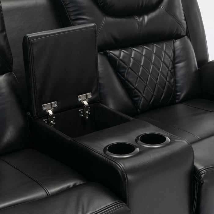 Home Theater Seating Manual Recliner Loveseat With Hide-Away Storage, Cup Holders And Led Light Strip For Living Room