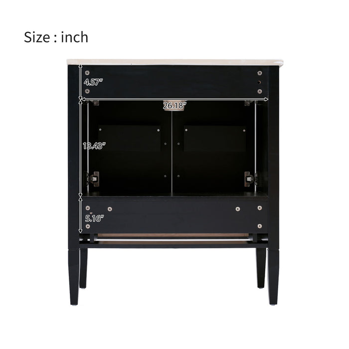 Bathroom Vanity With Ceramic Basin, Soft Close Door, Built-In Hidden Drawer - Black