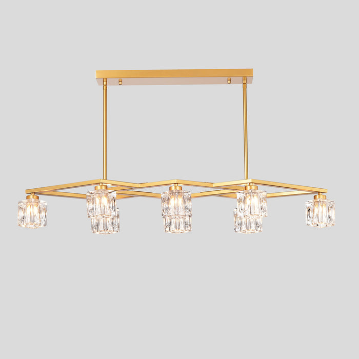 Crystal Chandelier For Dining Room, 8 Light Kitchen Chandelier Light Fixture Modern Metal Industrial Chandeliers For Farmhouse Entryway Living Room (8*G9 Bulbs Included) - Matte Gold