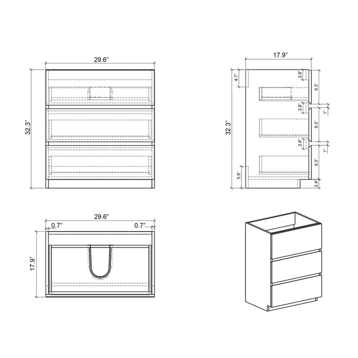 Alice - Bathroom Vanity With Large Storage Freestanding Bathroom Vanity, Sink For Modern Bathroom, One-Piece Sink Basin Without Drain And Faucet