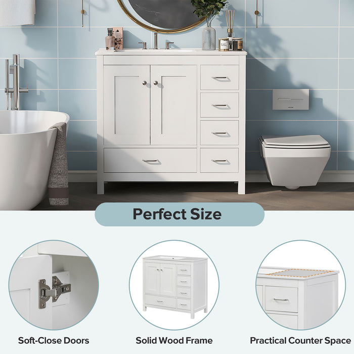 Bathroom Vanity With Ceramic Sink Combo, Abundant Storage Cabinet -2 Soft-Close Doors And 5 Drawers