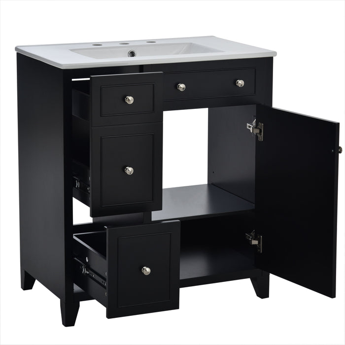 Bathroom Vanity Cabinet With Ceramic Basin, Double-Layer Drawer, Deep Drawer And Adjustable Shelf