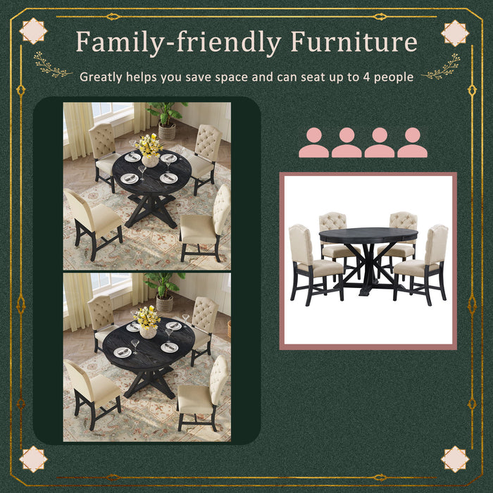 Functional Furniture Retro Style Dining Table Set With Extendable Table And 4 Upholstered Chairs For Dining Room And Living Room