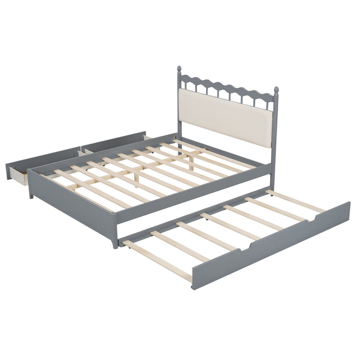 Wooden Storage Platform Bed, With 2 Big Drawers & Trundle