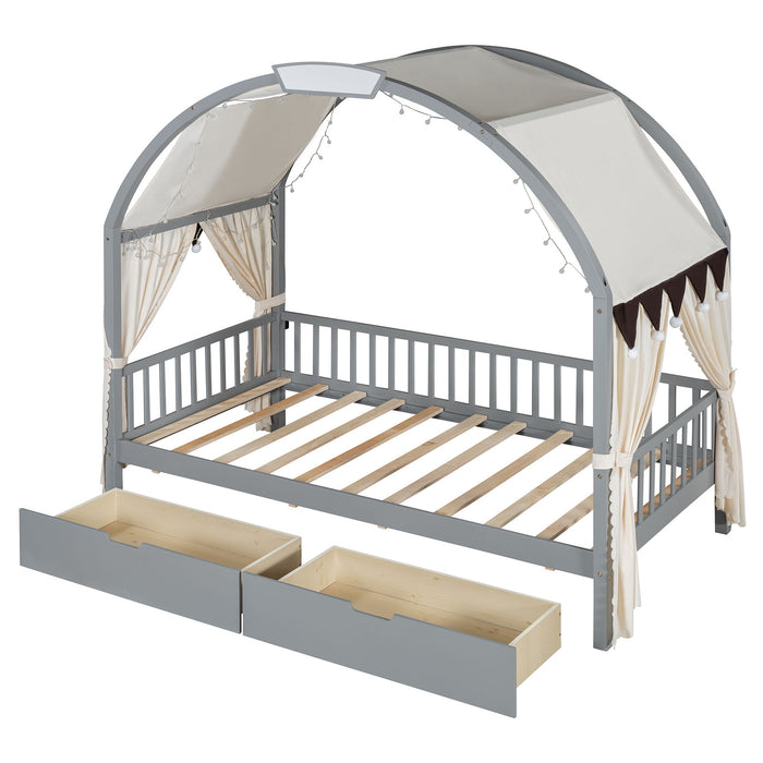 Bed With Arched Roof And 2 Drawers