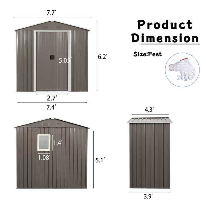 88.98" Outdoor Metal Storage Shed With Window