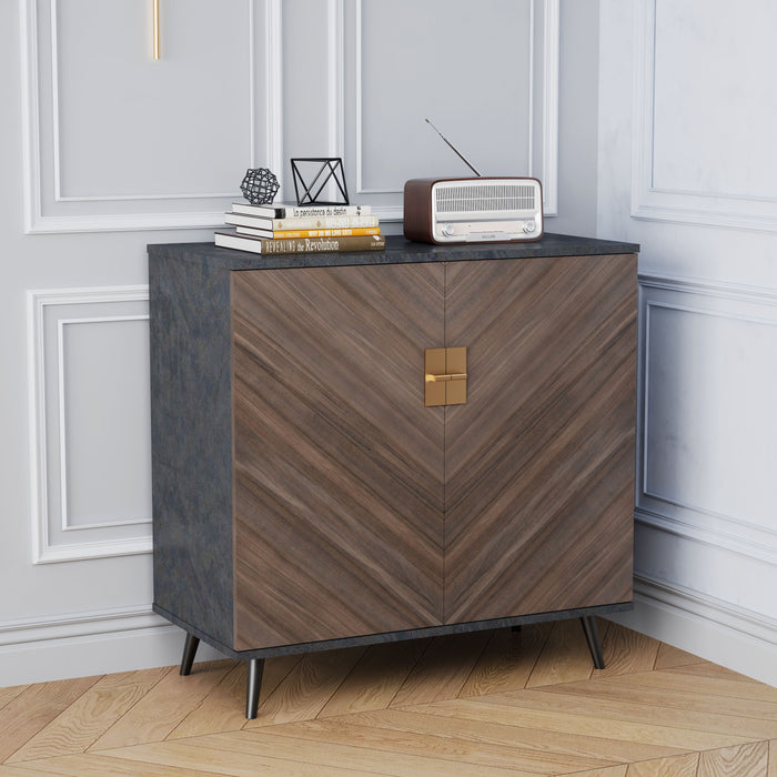 Accent Storage Cabinet With Doors, Bar Cabinet Buffet Cabinet With Storage For Living Room, Hallway, Bedroom - Brown Mix