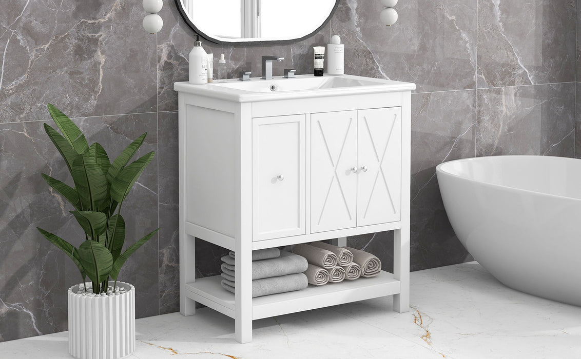 Bathroom Vanity With Sink Top, Bathroom Vanity Cabinet With Two Doors And One Drawer, MDF Boards, Solid Wood, One Package - White