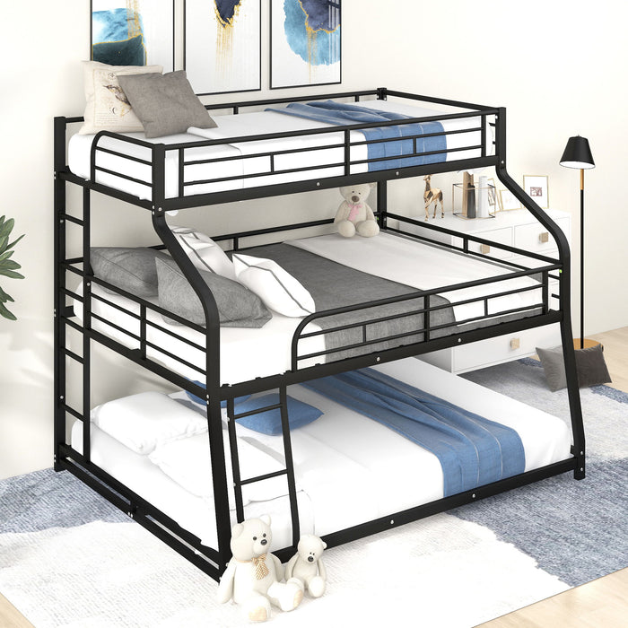 Twin Long / Full Long / Queen Triple Bunk Bed With Long And Short Ladder And Full-Length Guardrails - Black