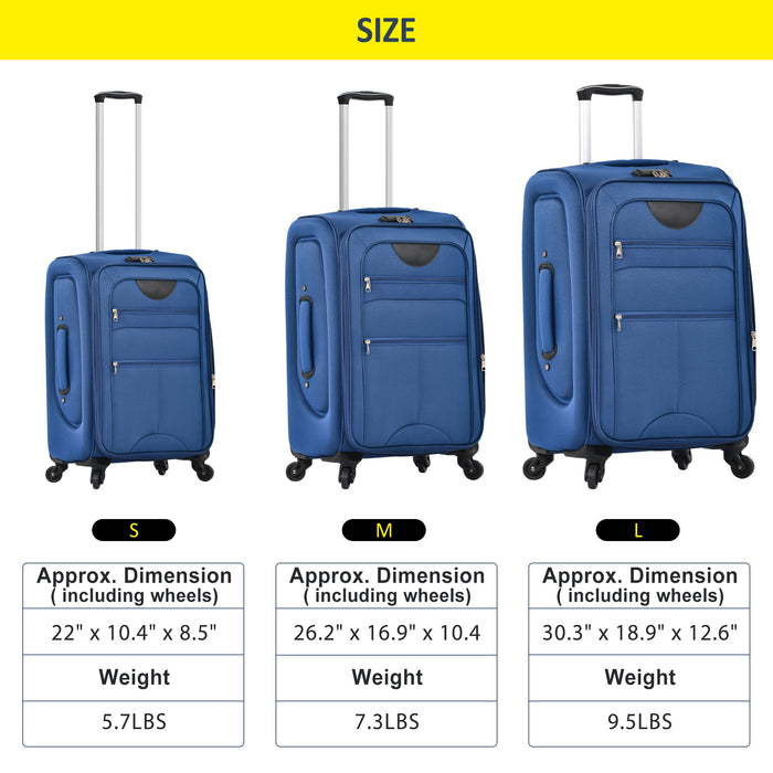 Softside Luggage Expandable 3 Piece Set Suitcase Upright Spinner Softshell Lightweight Luggage Travel Set