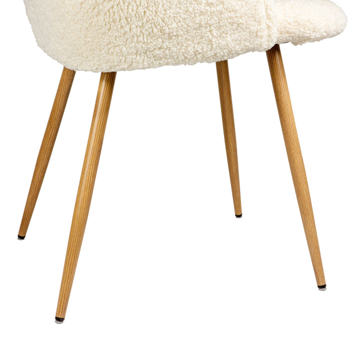 Adjust Legs Upholstered Teddy Faux Fur Dining Armrest Chair (Set of 2)