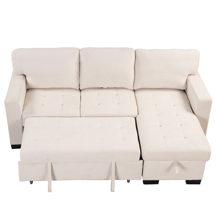 Stylish And Functional Light Chaise Lounge Sectional With Storage Rack Pull-Out Bed Drop Down Table And USB Charger