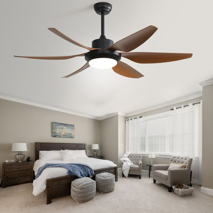 54" Indoor Ceiling Fan With Dimmable LED Light ABS Blades Remote Control Reversible DC Motor For Living Room - Black