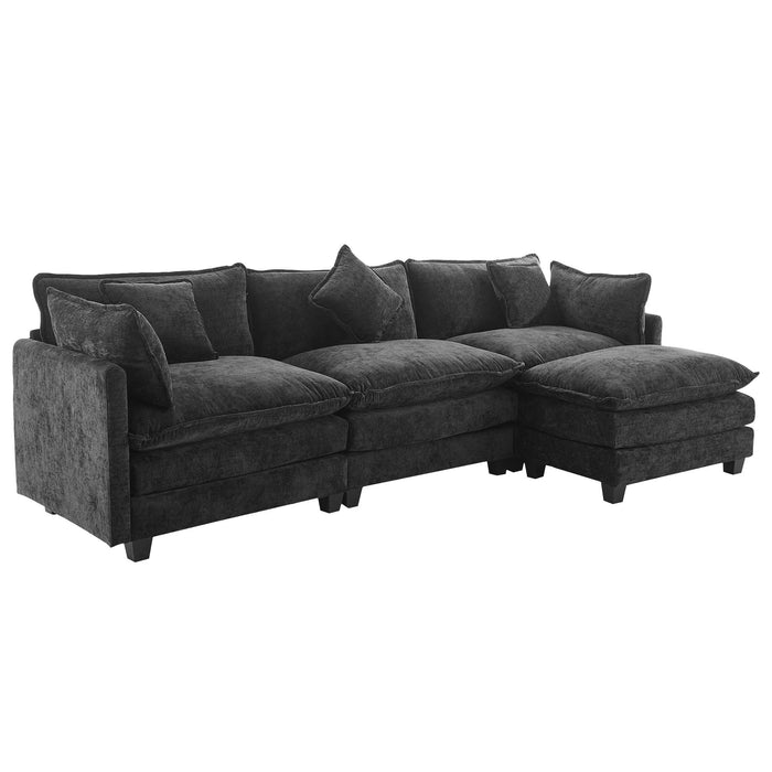 L-Shape Chenille Upholstered Sofa For Living Room Modern Luxury Sofa Couch With Ottoman And 5 Pillows For Living Room