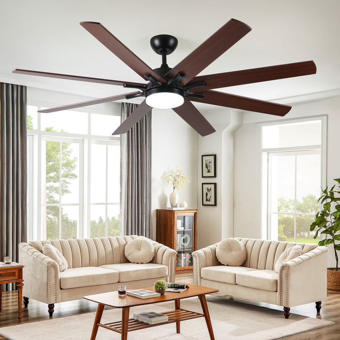 Large Ceiling Fans With Lights And Remote, Indoor / Outdoor Modern Ceiling Fan For Kitchen Living Room Patio, 6 Speed Reversible Quiet DC Motor, Dual Finish 8 Blades - Black