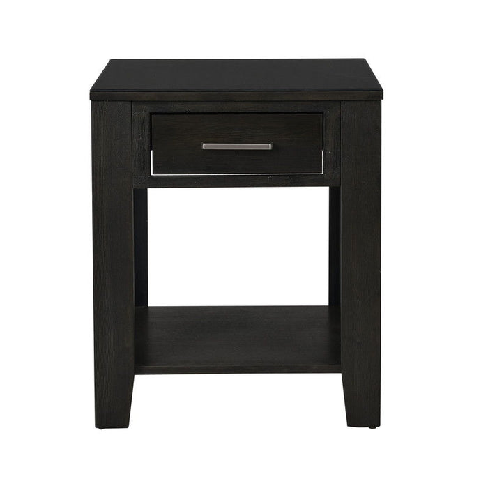 Bruno - Wooden End Table With Tempered Glass Top And Drawer - Ash Gray