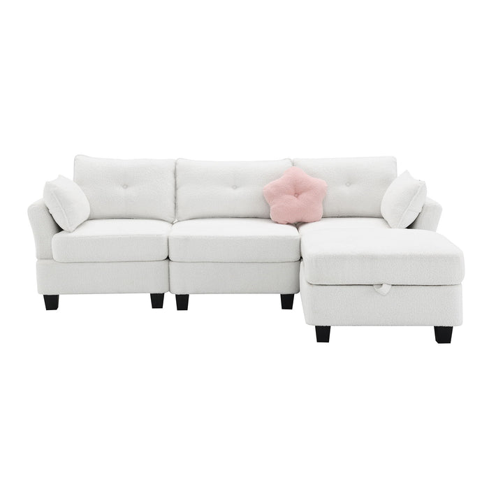 Modern Teddy Velvet Sectional Sofa, Charging Ports On Each Side, L-Shaped Couch With Storage Ottoman, 4 Seat Interior Furniture For Living Room, Apartment (3 Pillows)