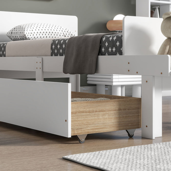 Twin Bed With Footboard Bench, 2 Drawers - White