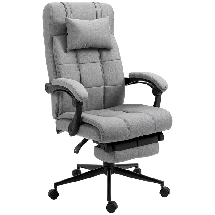 Vinsetto - Executive Linen-Feel Fabric Office Chair High Back Swivel Task Chair With Adjustable Height Upholstered Retractable Footrest, Headrest And Padded Armrest - Light Gray