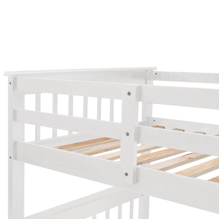 Twin Over Full Stairway Bunk Bed With Drawer, Storage And Guard Rail For Bedroom, Dorm, For Adults