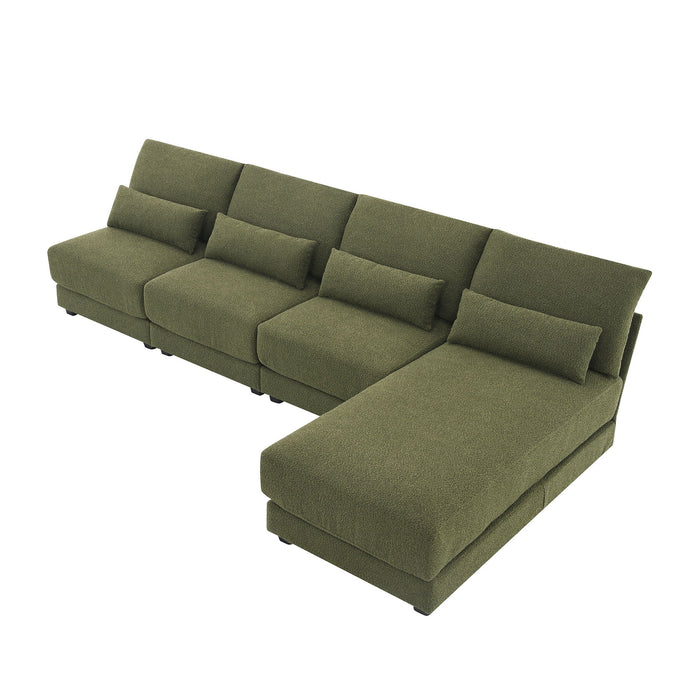 Oversized Deep Seat Sectional Sofa With Reversible Chaise, Loop Yarn Fabric 5-Seat Armless Indoor Furniture, Convertible L-Shaped Couch For Living Room, Apartment