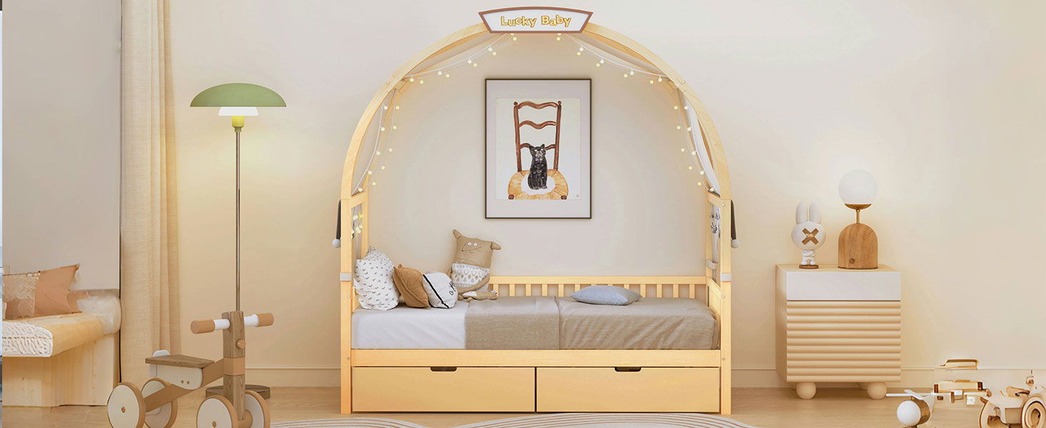 Bed With Arched Roof And 2 Drawers