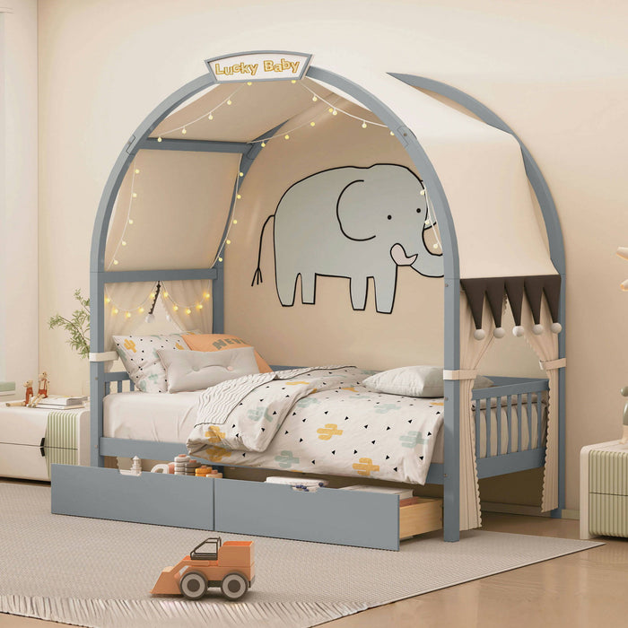 Bed With Arched Roof And 2 Drawers