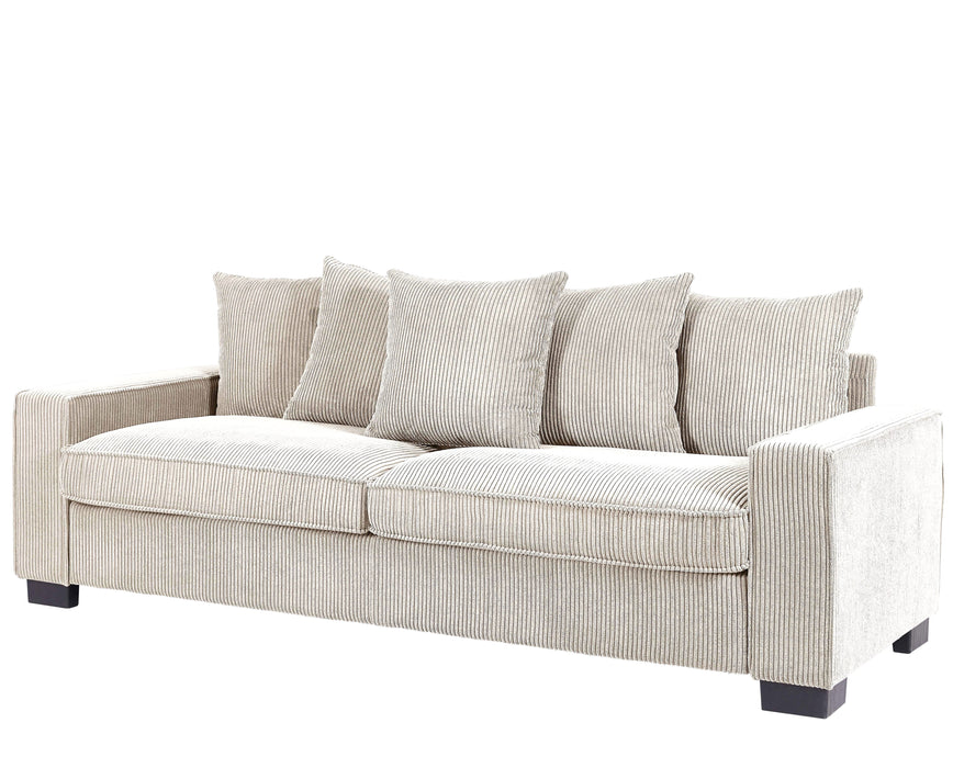 Luxe Corduroy Sofa With 5 Matching Toss Pillows, Sleek Design, Spacious And Comfortable 3 Seater Couch