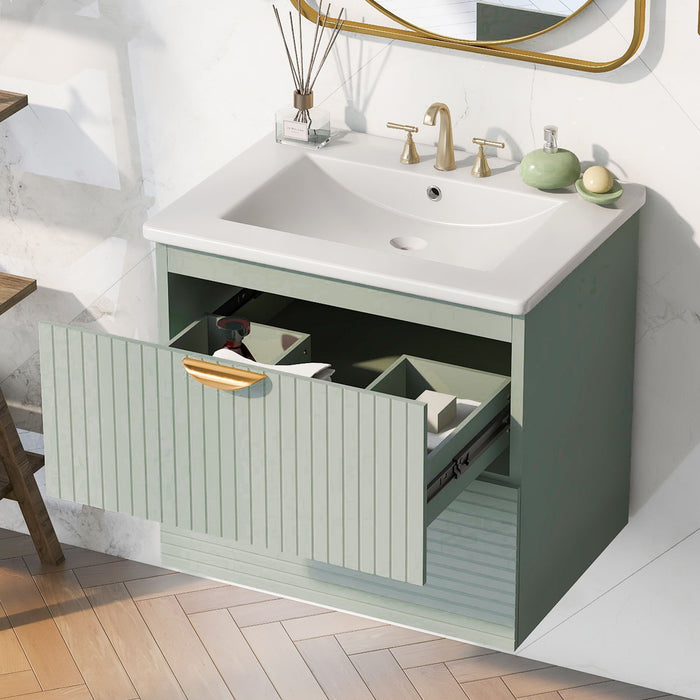 Modern Wall-Mounted Bathroom Vanity With 2 Drawers, Ideal For Small Bathrooms - Green