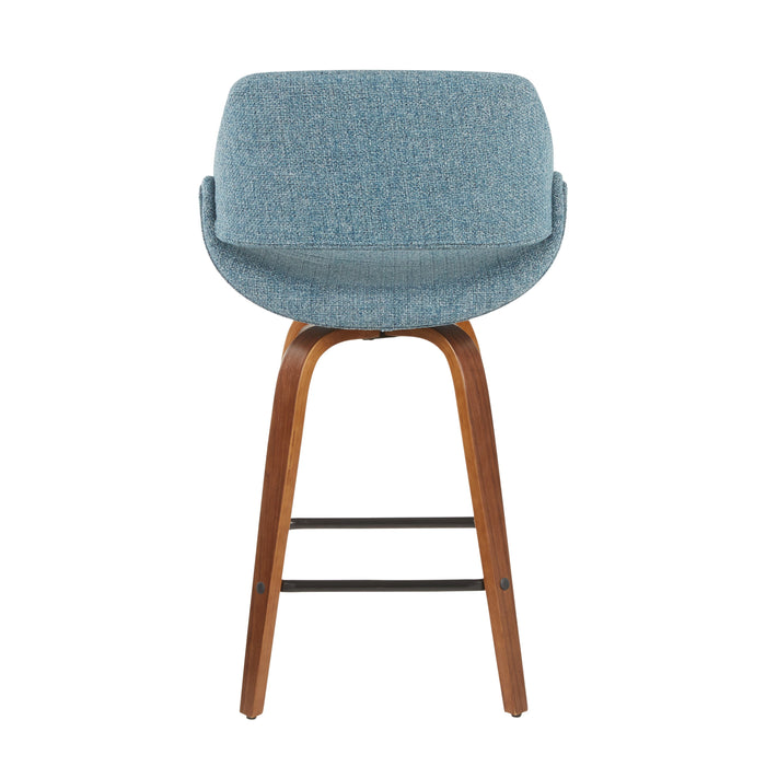 Fabrico - Mid-Century Modern Counter Stool (Set of 2) - Walnut / Blue