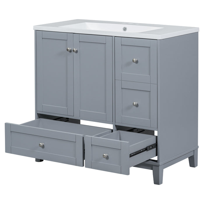 Modern Bathroom Vanity With USB Charging, Two Doors And Three Drawers Bathroom Storage Vanity Cabinet With Single Top, Small Bathroom Vanity Cabinet With Sink - White / Gray Blue