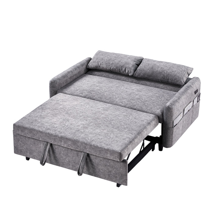 Pull Out Sleep Sofa Bed Loveseats Sofa Couch With Adjsutable Backrest, Storage Pockets, 2 Soft Pillows, USB Ports For Living Room