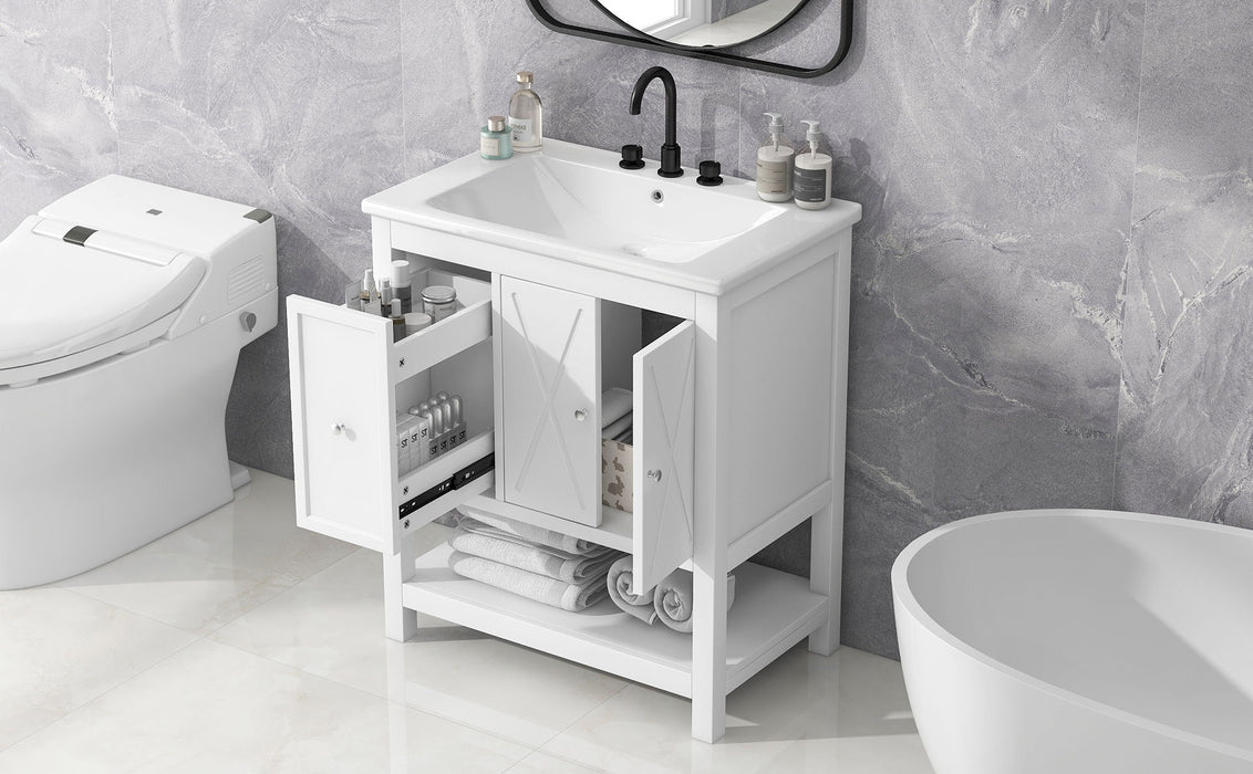 Bathroom Vanity With Sink Top, Bathroom Vanity Cabinet With Two Doors And One Drawer, MDF Boards, Solid Wood, One Package - White