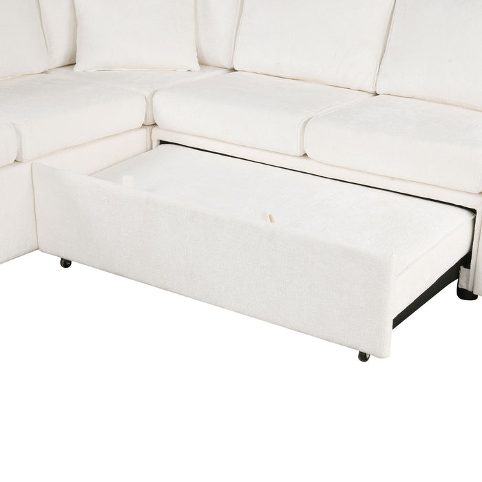 Sectional Sofa Pull-Out Sofa Bed Sleeper With A Storage Ottoman, Three Pillows And Charging Devices For Living Room