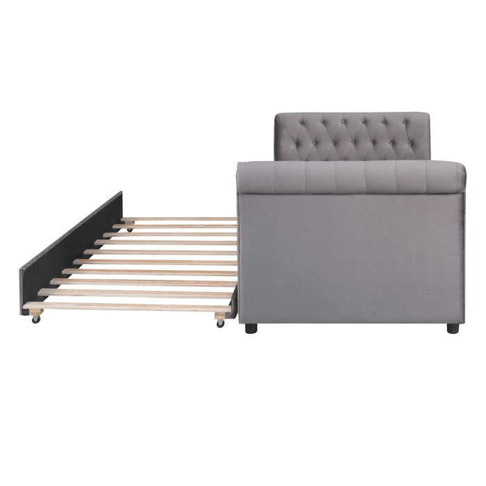 Upholstered Daybed With Trundle, Wood Slat Support