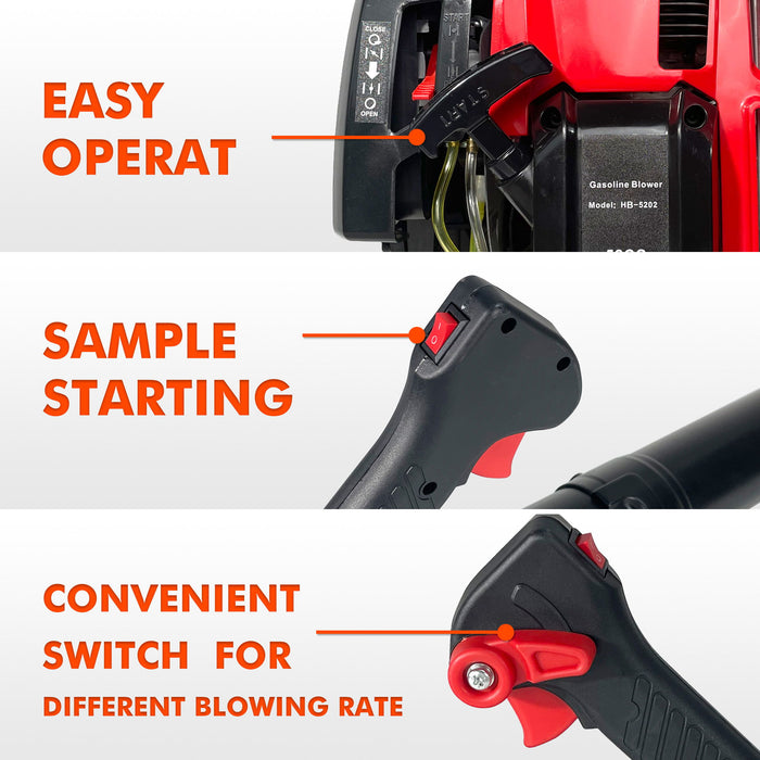 Backpack Gas Leaf Blower, 76Cc, 660Cfm, 200Mph, 4 Stroke Air Cooling Gas Backpack Grass Blower, Snow Blower Epa Compliant - Red