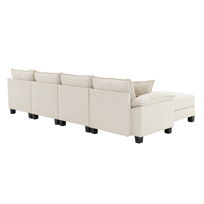 Corduroy Modular Sectional Sofa, U Shaped Couch With Armrest Bags, 6 Seat Freely Combinable Sofa Bed, Comfortable And Spacious Indoor Furniture For Living Room - Beige