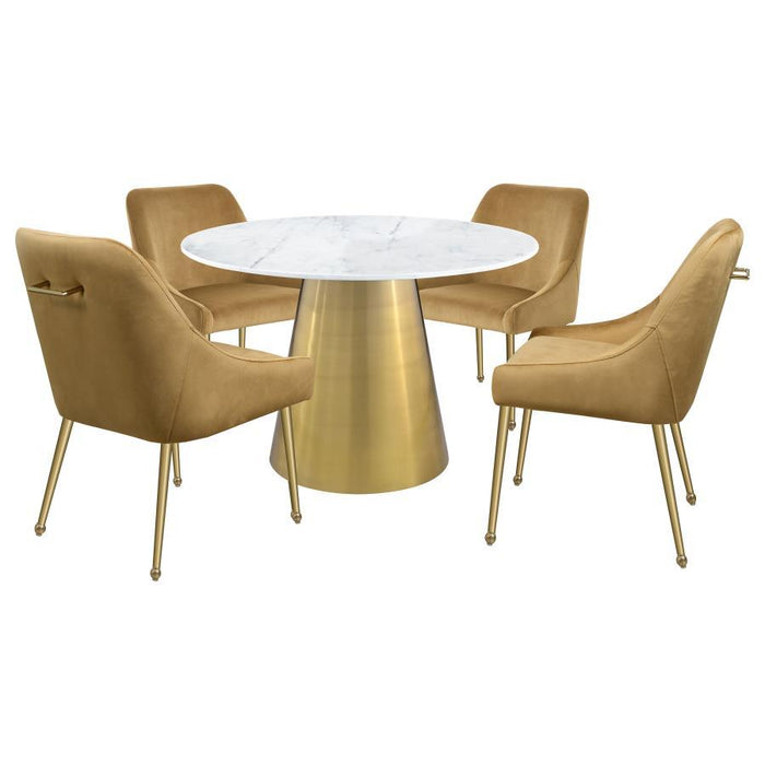 Ambrose - Round Dining Table Genuine Marble With Stainless Steel - White And Gold