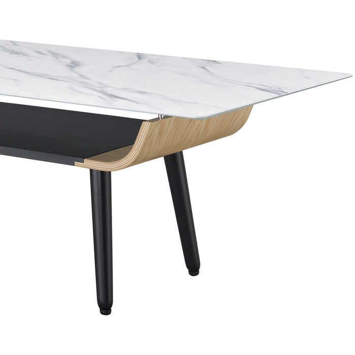 Landon - Coffee Table With Glass Marble Texture Top And Bent Wood Design