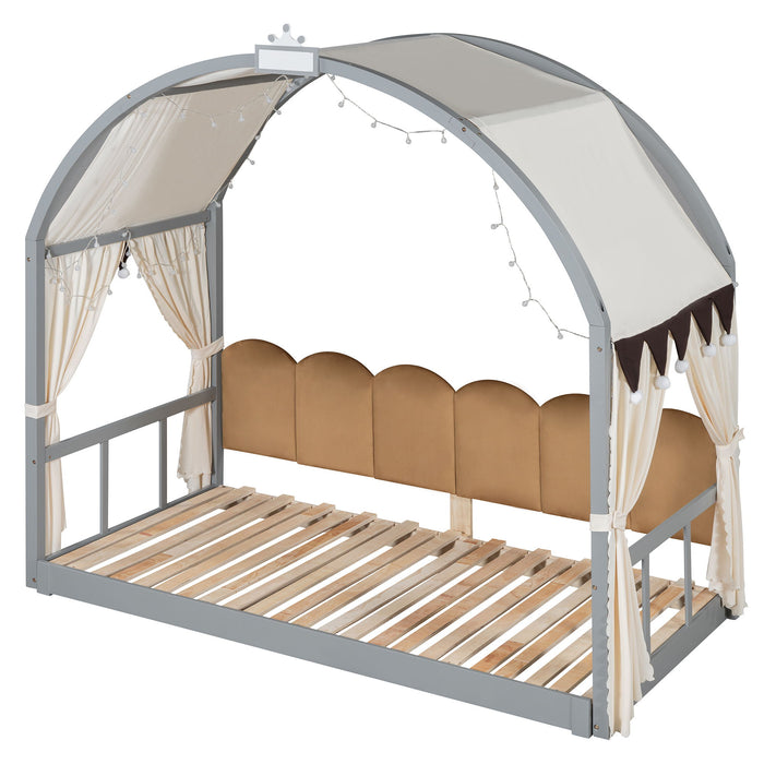 Extended Bed With Arched Roof And Trundle