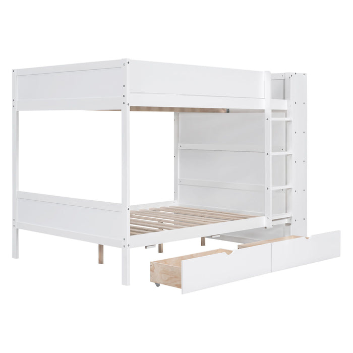 Full Over Full Bunk Bed With 2 Drawers And Multi - Layer Cabinet